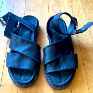 Black Rag & Bone sandals, moderate wear, size 8. Silver ankle buckle.